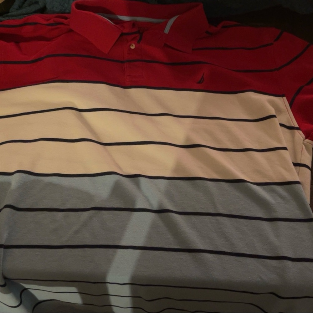 Nautica Red and Cream Striped Polo Shirt